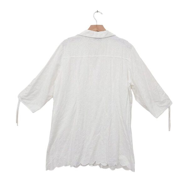 Susan Graver Style Tunic Shirt Womens 1X White Eyelet Embroidered 3/4 Sleeve - Picture 2 of 8